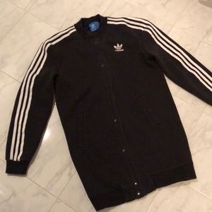 adidas Black Long Button Sweatshirt Jacket with White Stripes